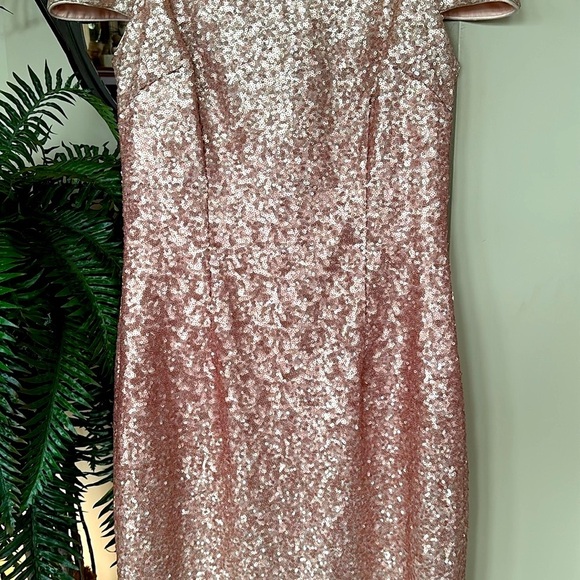 Vince Camuto Off Shoulder Coral Pink Ombre Sequin Dress Midi Sparkly Party - Picture 5 of 15